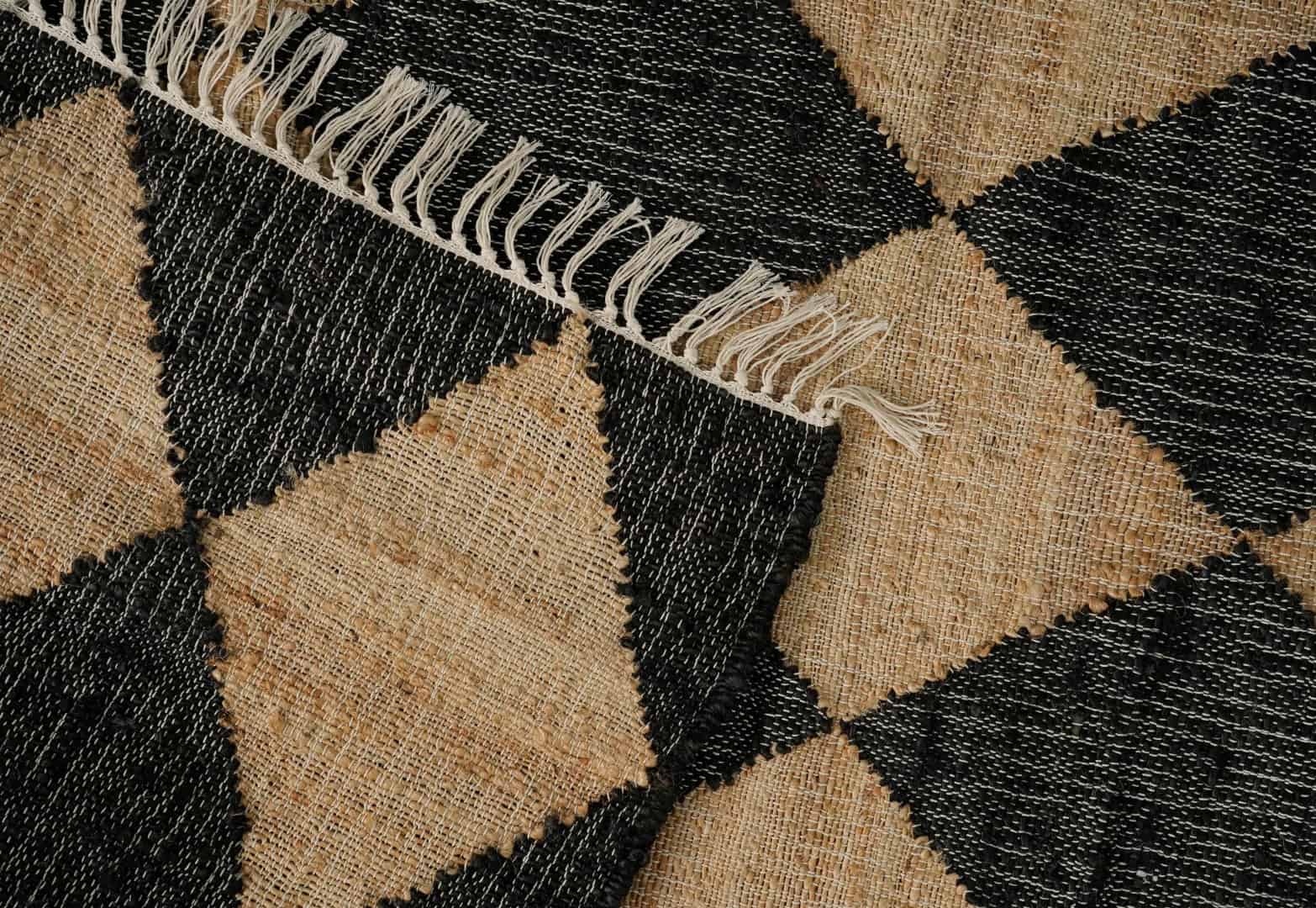 Bohemian Vintage Large Cotton Jute Rug Handwoven Large Area Rug Beige Rug With Black Pattern Rug White Fringes Jute Rug Decorative Home Area Rug - Image 5
