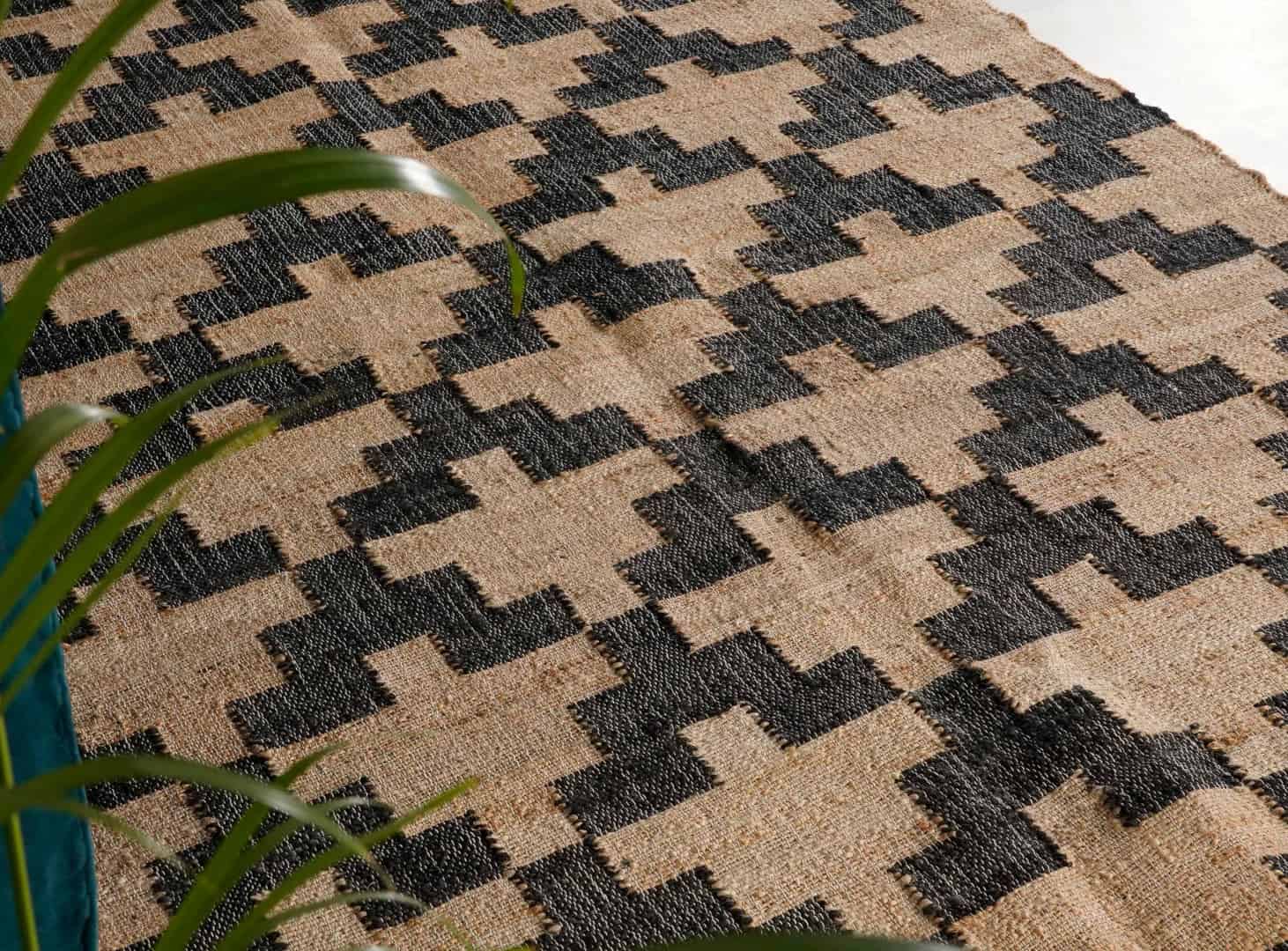 Bohemian Cotton Jute Rug Vintage Large Rug Beige Jute Rug With Black Design Rug For Decor Rug White Fringes jute Rug Moroccan Jute Rug  - Image 7