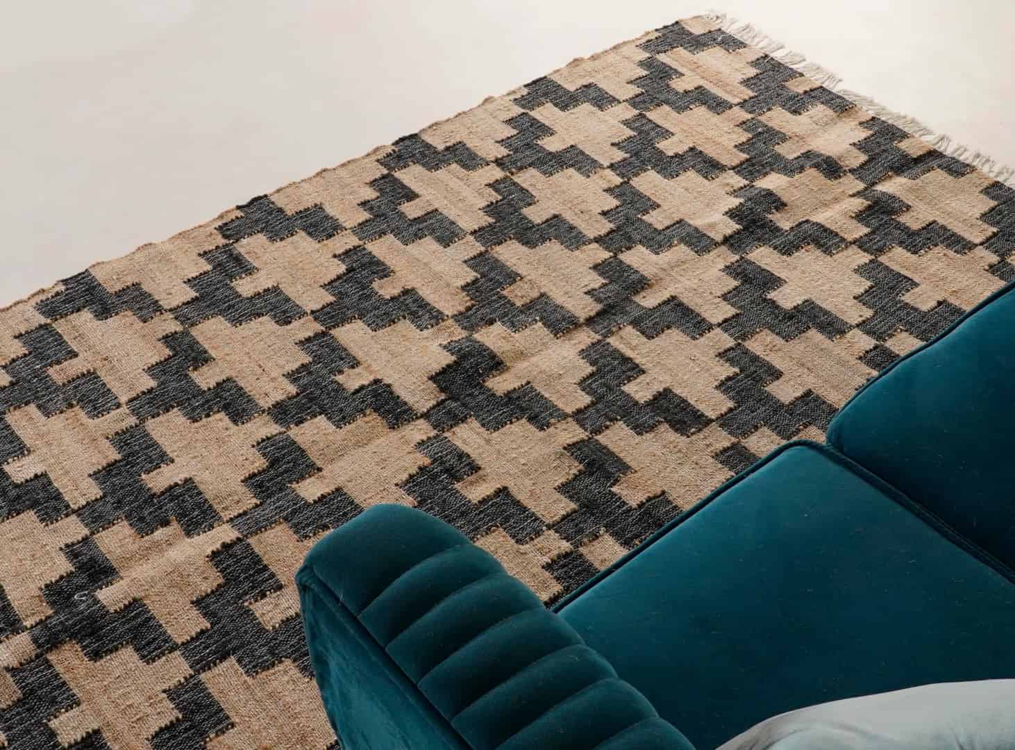 Bohemian Cotton Jute Rug Vintage Large Rug Beige Jute Rug With Black Design Rug For Decor Rug White Fringes jute Rug Moroccan Jute Rug  - Image 2