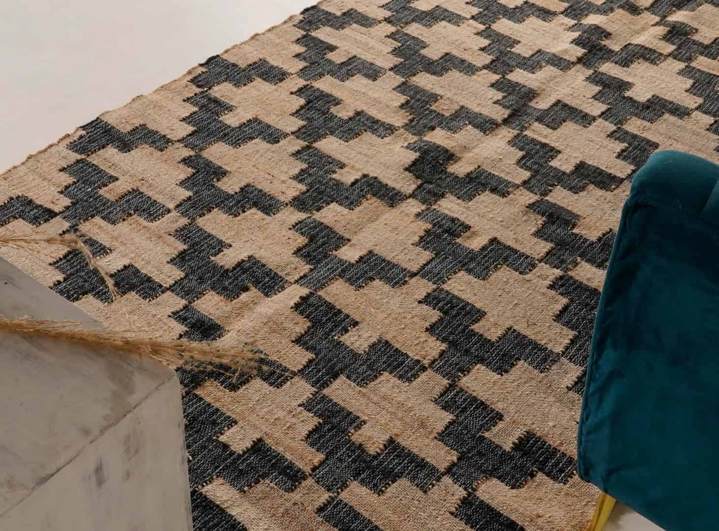 Bohemian Cotton Jute Rug Vintage Large Rug Beige Jute Rug With Black Design Rug For Decor Rug White Fringes jute Rug Moroccan Jute Rug  - Image 5