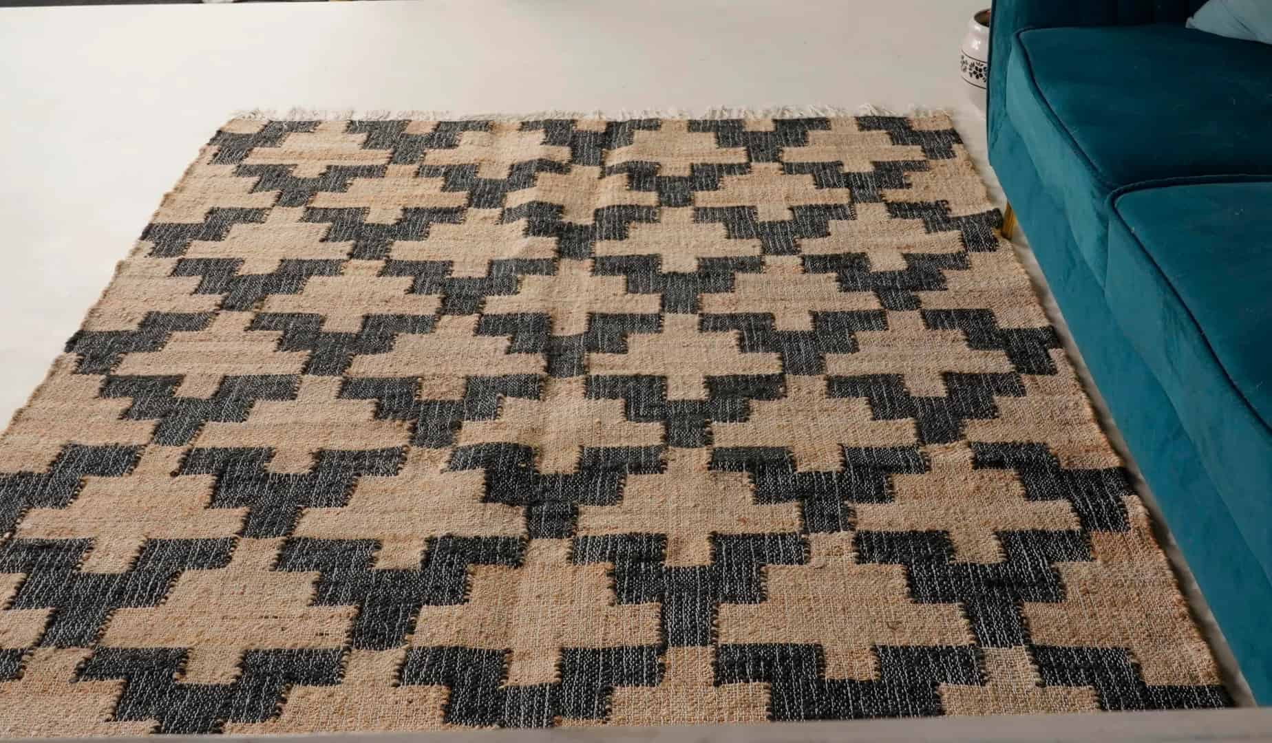 Bohemian Cotton Jute Rug Vintage Large Rug Beige Jute Rug With Black Design Rug For Decor Rug White Fringes jute Rug Moroccan Jute Rug  - Image 3