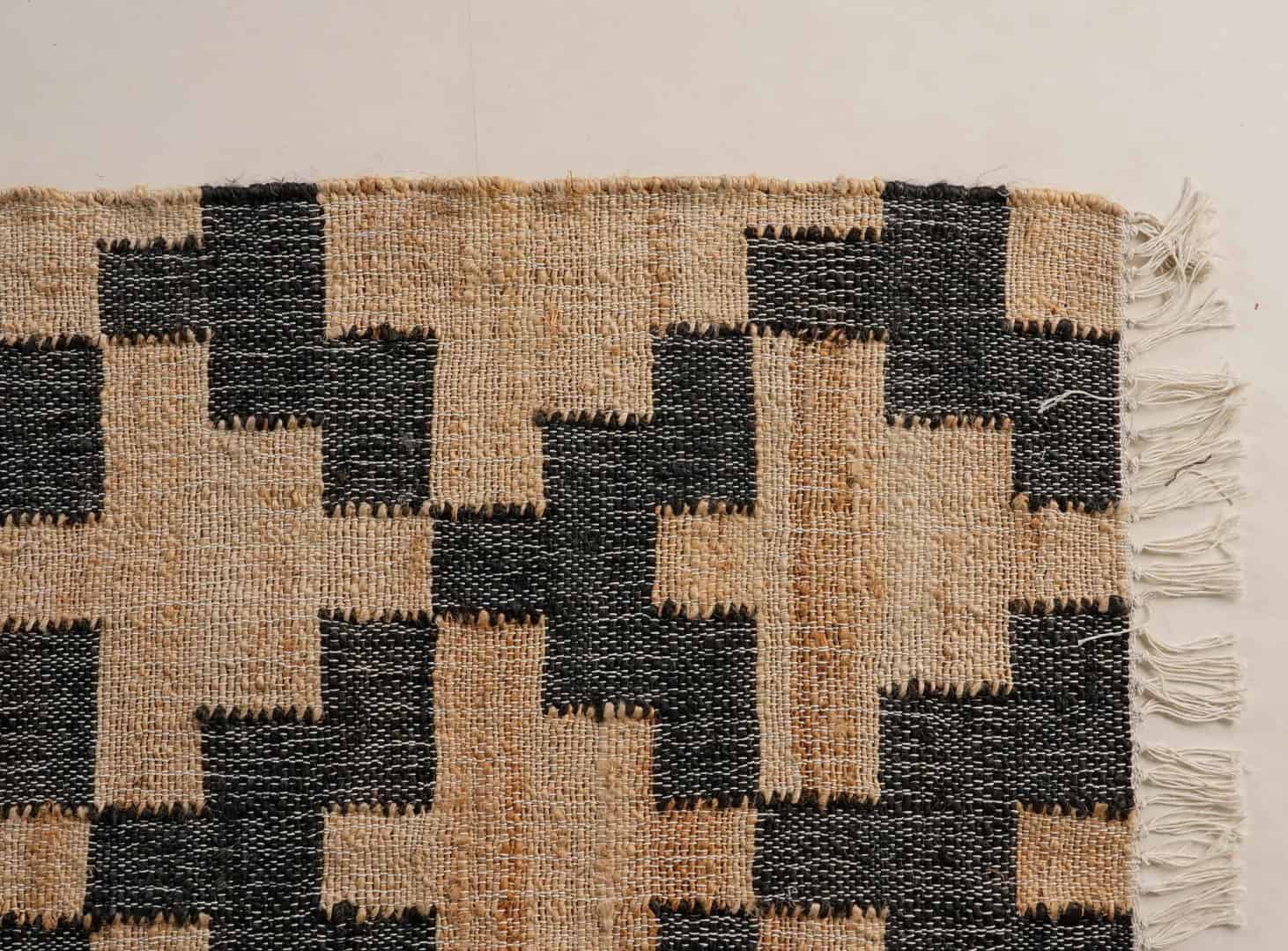 Bohemian Cotton Jute Rug Vintage Large Rug Beige Jute Rug With Black Design Rug For Decor Rug White Fringes jute Rug Moroccan Jute Rug  - Image 6