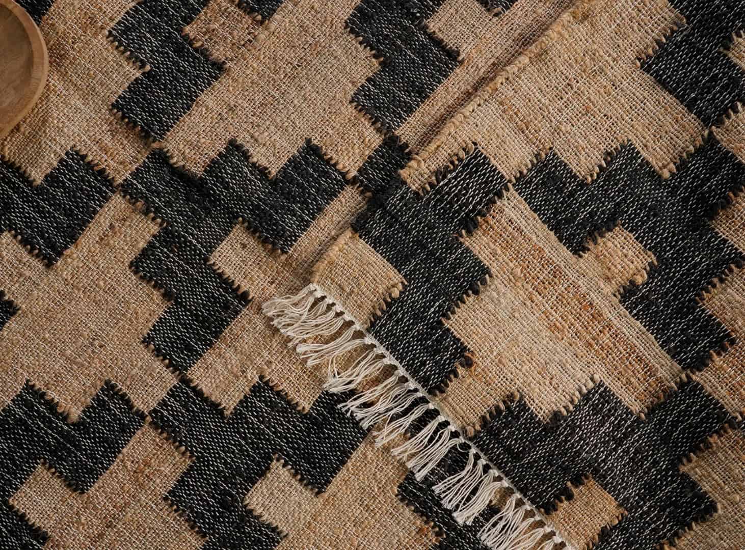 Bohemian Cotton Jute Rug Vintage Large Rug Beige Jute Rug With Black Design Rug For Decor Rug White Fringes jute Rug Moroccan Jute Rug  - Image 10