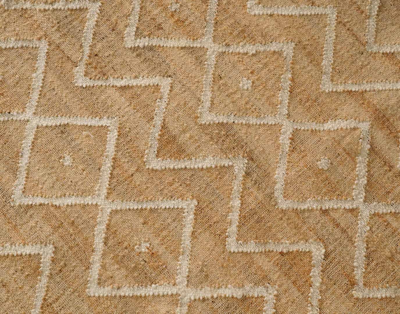 Indian Handmade Cotton Jute Rug Beige Cotton Juna Rug With White Pattern Rug Moroccan Nordic Scandinavian Decor Inspired White Fringes Rug For Living Home  - Image 7