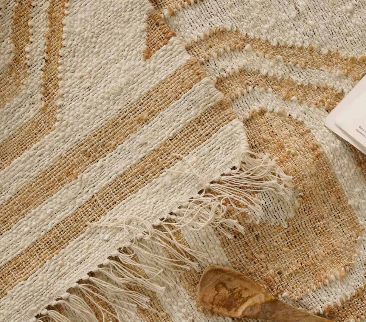 White Rug and Beige Design Hand Woven Moroccan Inspired Bohemian Jute and Cotton Rug Vintage Large Area Jute Rug For Living Room Decor Rug White Fringes Jute Rug  - Image 6