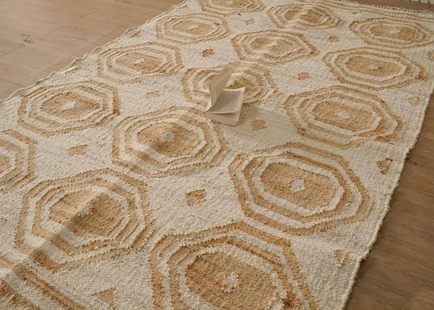 White Rug and Beige Design Hand Woven Moroccan Inspired Bohemian Jute and Cotton Rug Vintage Large Area Jute Rug For Living Room Decor Rug White Fringes Jute Rug  - Image 4
