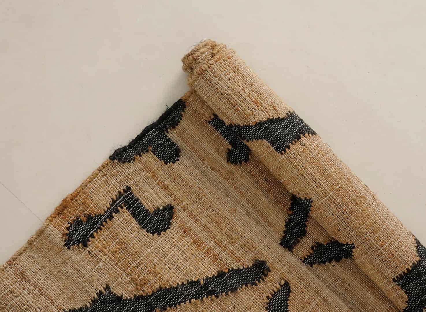 Beige Cotton Jute Rug With Black Design Rug Handwoven Boho Rug Vintage Large Dhurrie Rug White Fringes Jute Rug Home Decor Rug Moroccan Jute Rug  - Image 5