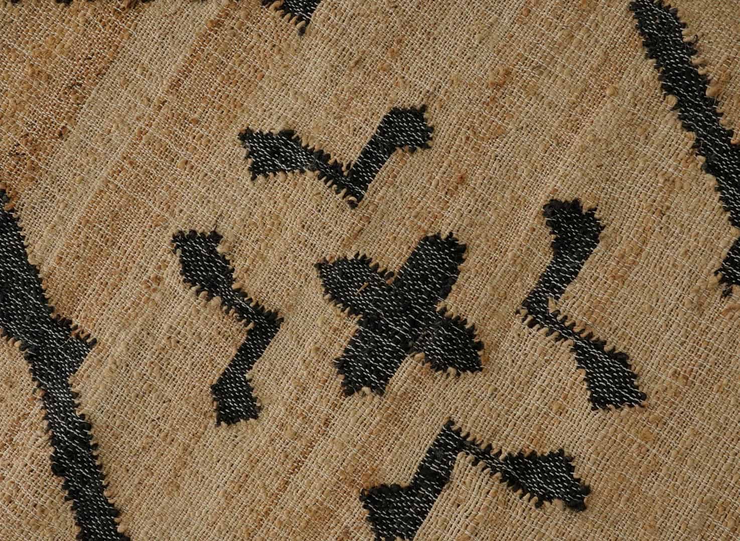 Beige Cotton Jute Rug With Black Design Rug Handwoven Boho Rug Vintage Large Dhurrie Rug White Fringes Jute Rug Home Decor Rug Moroccan Jute Rug  - Image 7