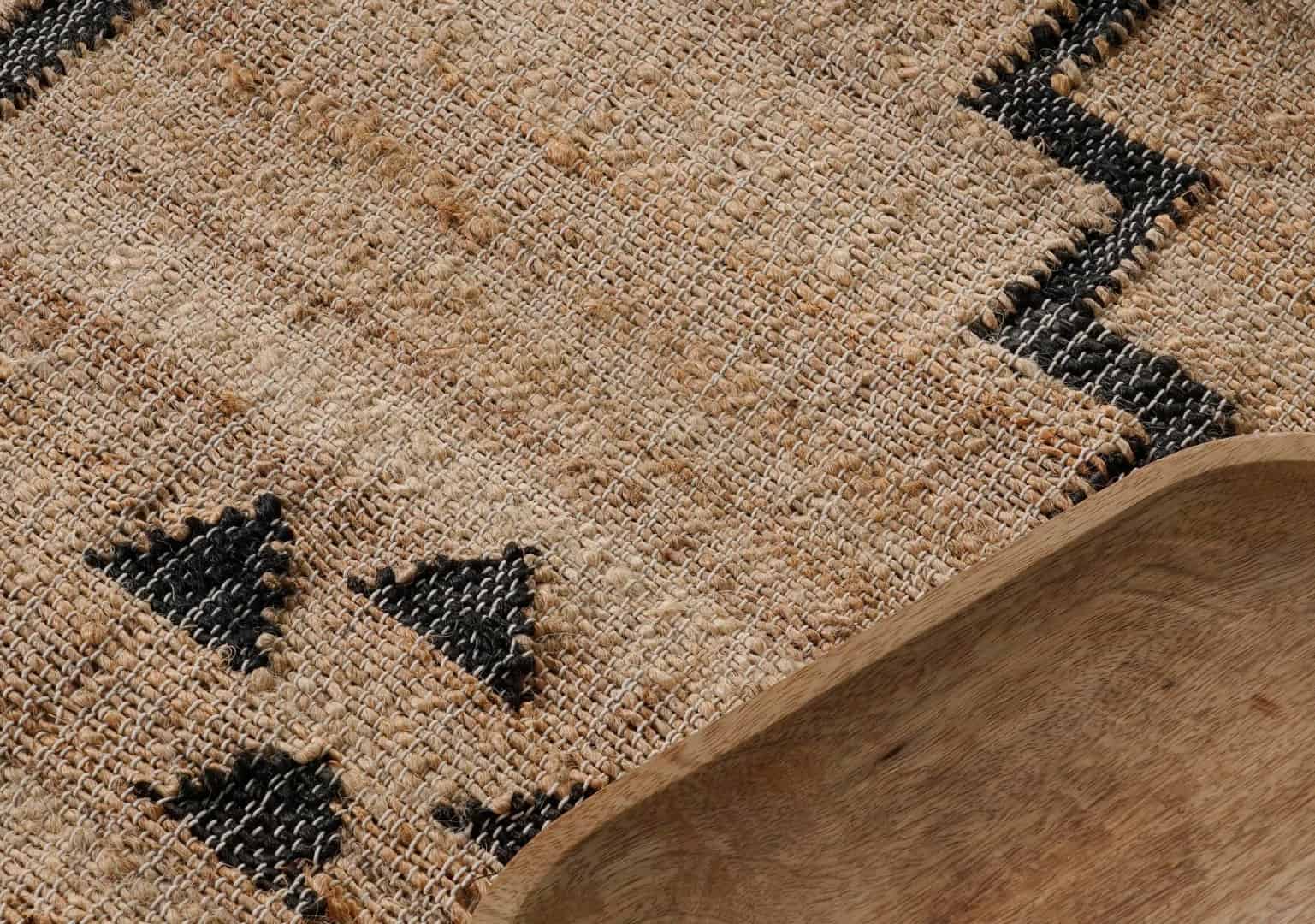 Beige Cotton Jute Rug With Black Pattern Dhurrie Rug Handwoven Jute Rug Bohemian Vintage Large Area Jute Rug For Living Decorative Jute Rug White Fringes Jute Rug  - Image 9
