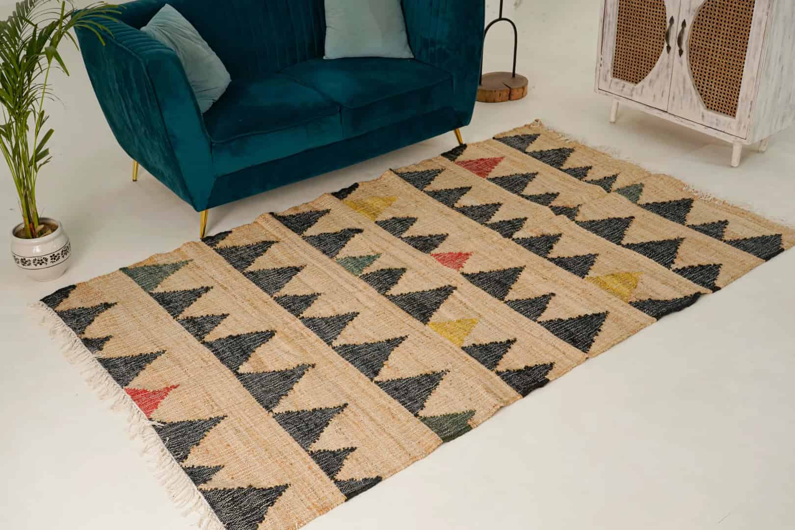 Natural Jute Handwoven Cotton Jute Rug White Fringes Jute Rug Decorative Jute Rug Large Area Jute Rug Entryway Jute Rug For Living Room Decor Rug  - Image 1