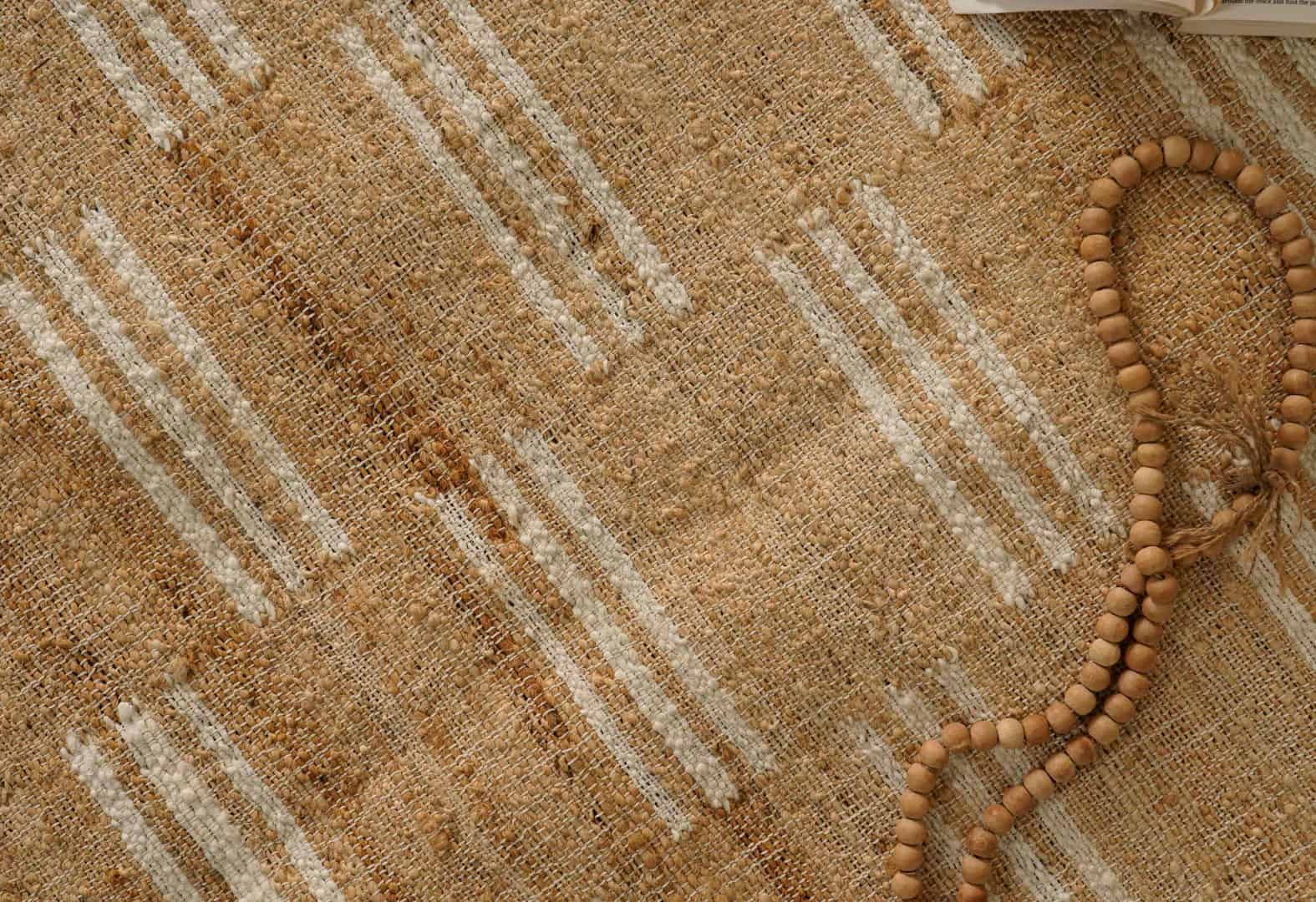 Indian Handwoven Beige Jute Rug With White Stirpes Line Design Decor Rug Vintage jute Area Rug For Living Room Decor Rug Large Area Cotton Jute Dhurrie Rug White Fringes Rug  - Image 5
