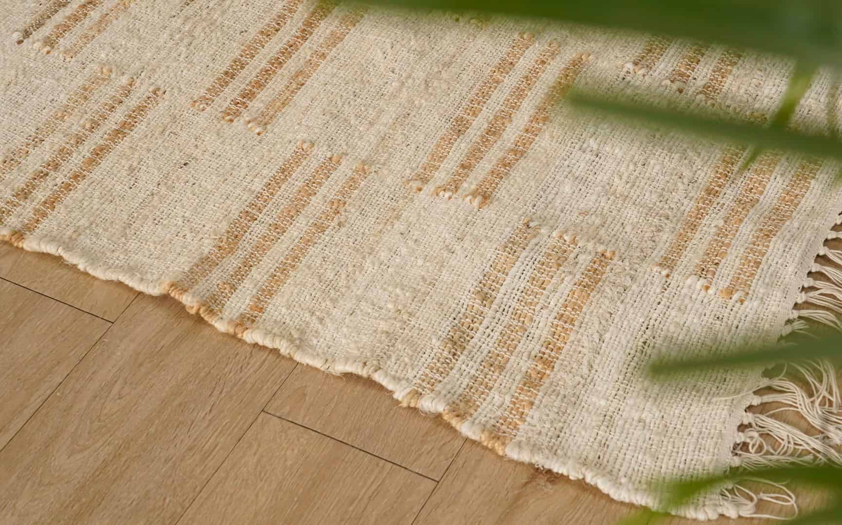 White Cotton Jute Rug With Beige Stripes Design Bohemian Boho Moroccan Rug Hand Woven Decor Large Rug White Fringes Jute Rug For Living Room Decor Rug  - Image 9
