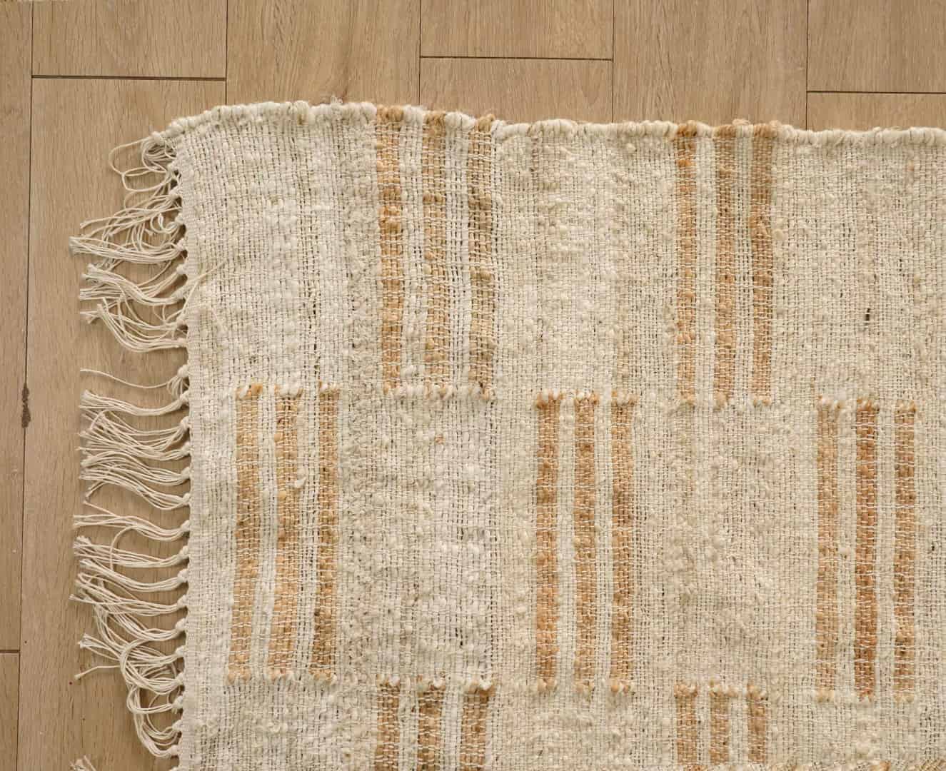 White Cotton Jute Rug With Beige Stripes Design Bohemian Boho Moroccan Rug Hand Woven Decor Large Rug White Fringes Jute Rug For Living Room Decor Rug  - Image 7