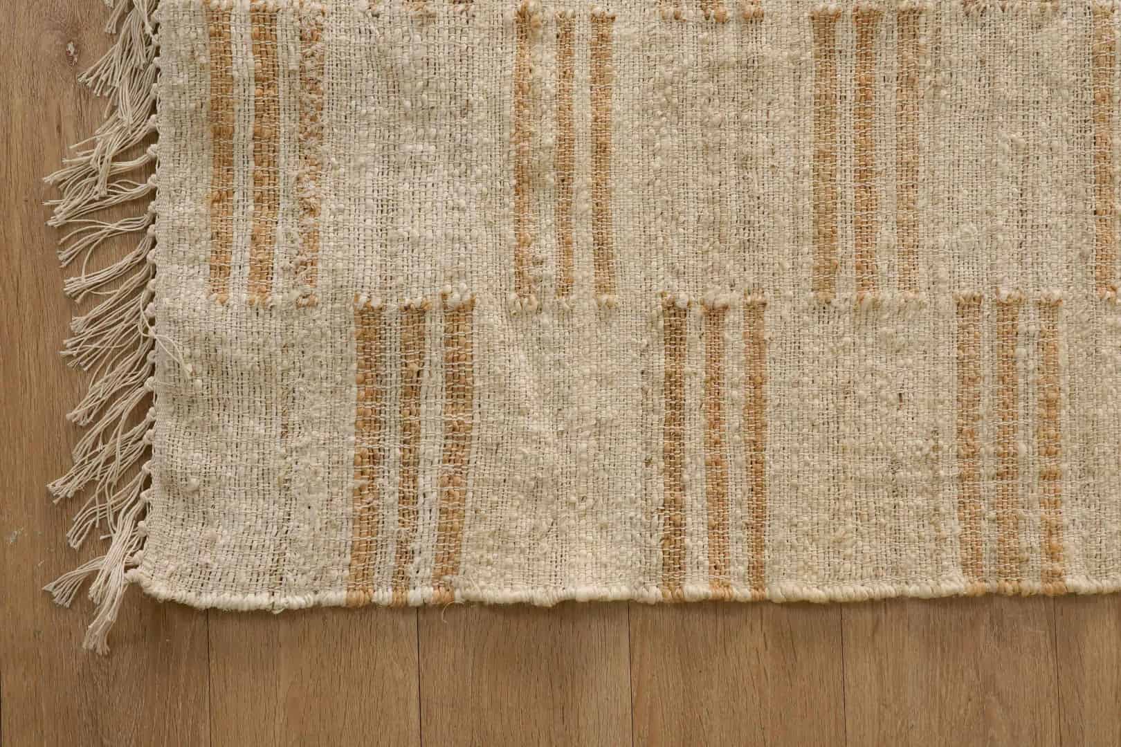 White Cotton Jute Rug With Beige Stripes Design Bohemian Boho Moroccan Rug Hand Woven Decor Large Rug White Fringes Jute Rug For Living Room Decor Rug  - Image 5