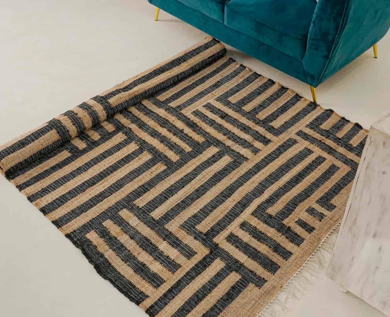 Custom Size Handmade Natural Jute Braided Rectangle Rug With Black Striped Lines Decor Jute Rug Handwoven Cotton Jute Dhurrie Rug For Living Room Decor Rug  - Image 2