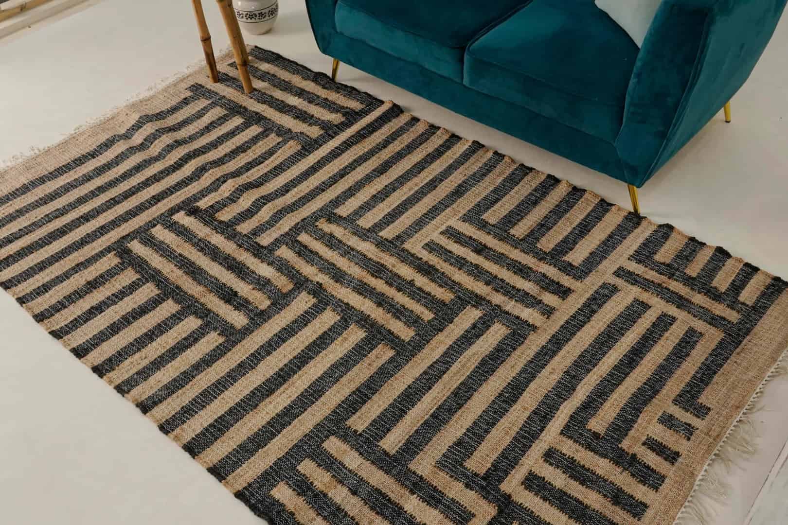 Custom Size Handmade Natural Jute Braided Rectangle Rug With Black Striped Lines Decor Jute Rug Handwoven Cotton Jute Dhurrie Rug For Living Room Decor Rug  - Image 3