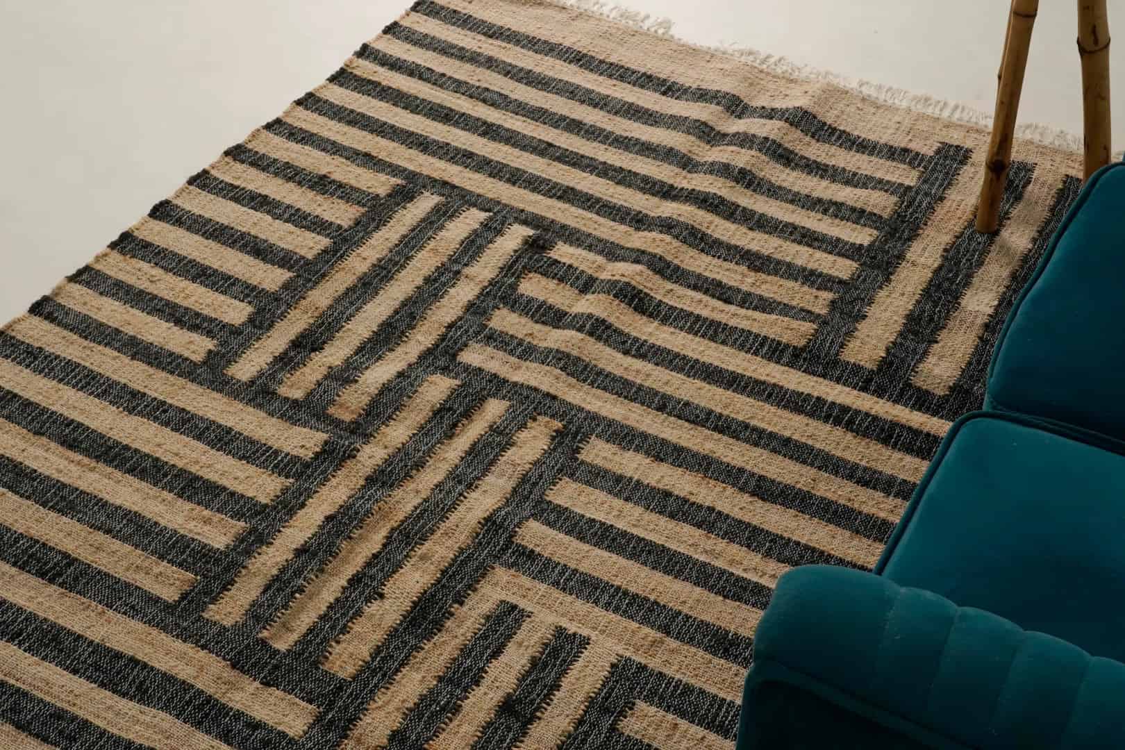 Custom Size Handmade Natural Jute Braided Rectangle Rug With Black Striped Lines Decor Jute Rug Handwoven Cotton Jute Dhurrie Rug For Living Room Decor Rug  - Image 5