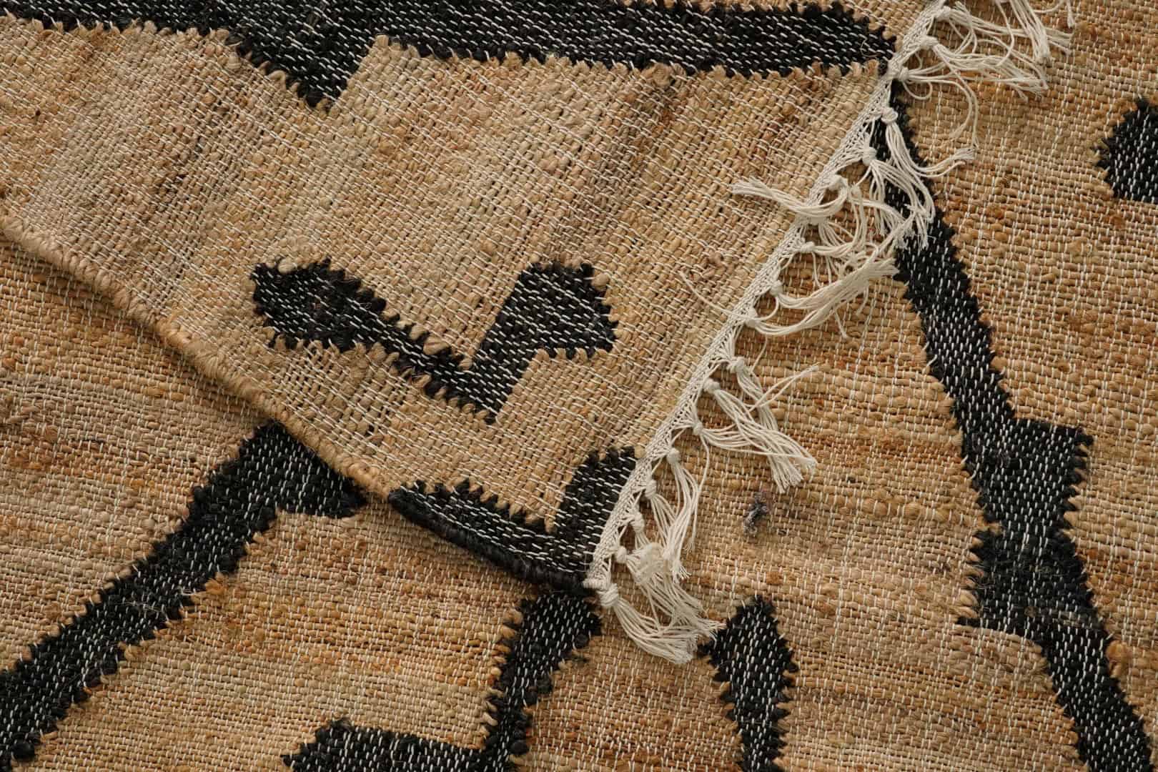 Custom Size Handmade Natural Beige Jute Rectangle Rug with Black Design Living Room Decor Bohemian Jute Carpet Area Rug for Dining Room and White Fringes Jute Rug  - Image 11