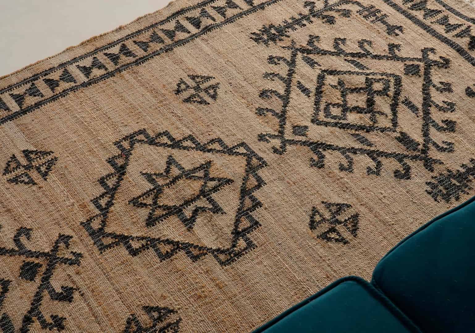 Custom Size Handmade Natural Beige Jute Rectangle Rug with Black Design Living Room Decor Bohemian Jute Carpet Area Rug for Dining Room and White Fringes Jute Rug  - Image 4