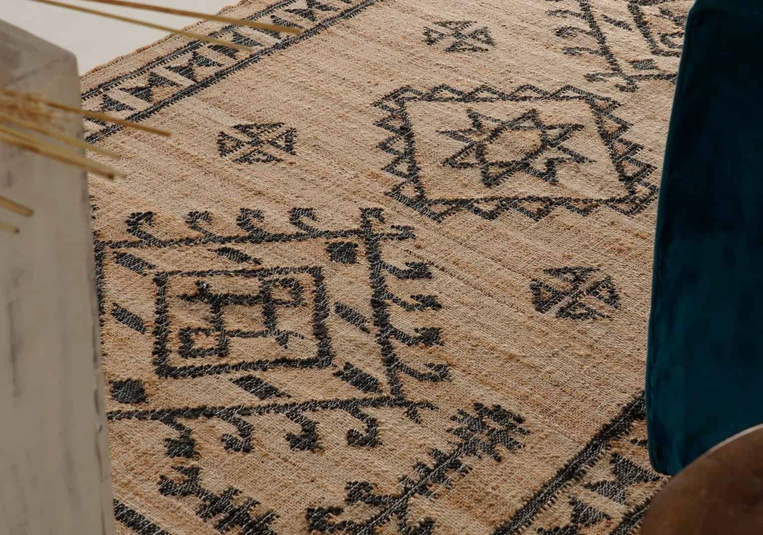 Custom Size Handmade Natural Beige Jute Rectangle Rug with Black Design Living Room Decor Bohemian Jute Carpet Area Rug for Dining Room and White Fringes Jute Rug  - Image 9