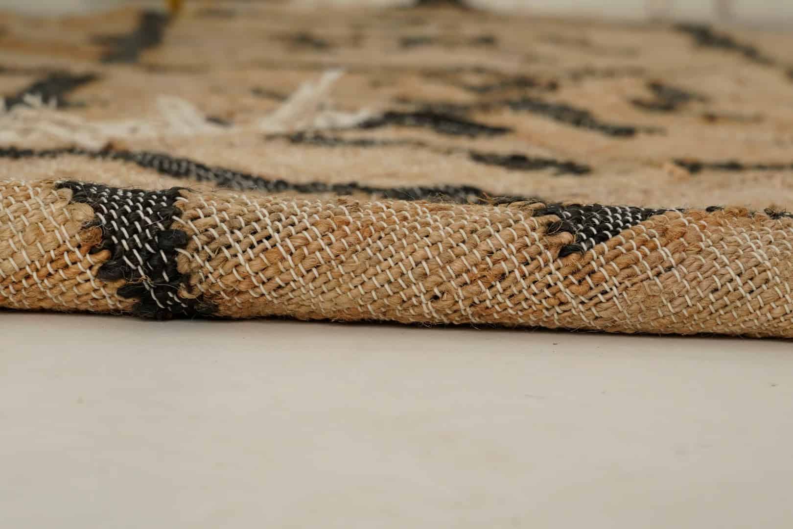 Custom Size Handmade Natural Beige Jute Rectangle Rug with Black Design Living Room Decor Bohemian Jute Carpet Area Rug for Dining Room and White Fringes Jute Rug  - Image 10