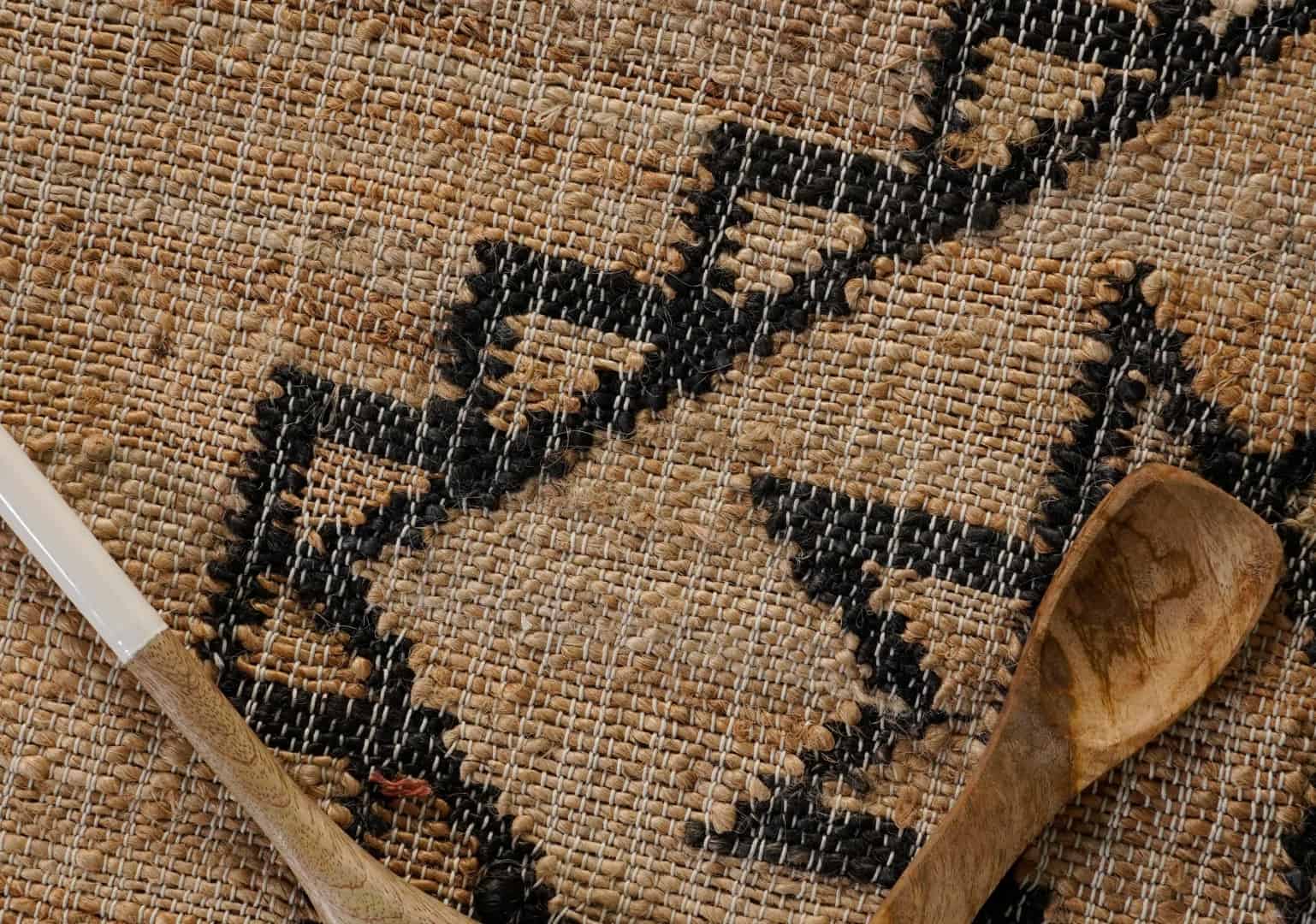 Custom Size Handmade Natural Beige Jute Rectangle Rug with Black Design Living Room Decor Bohemian Jute Carpet Area Rug for Dining Room and White Fringes Jute Rug  - Image 7