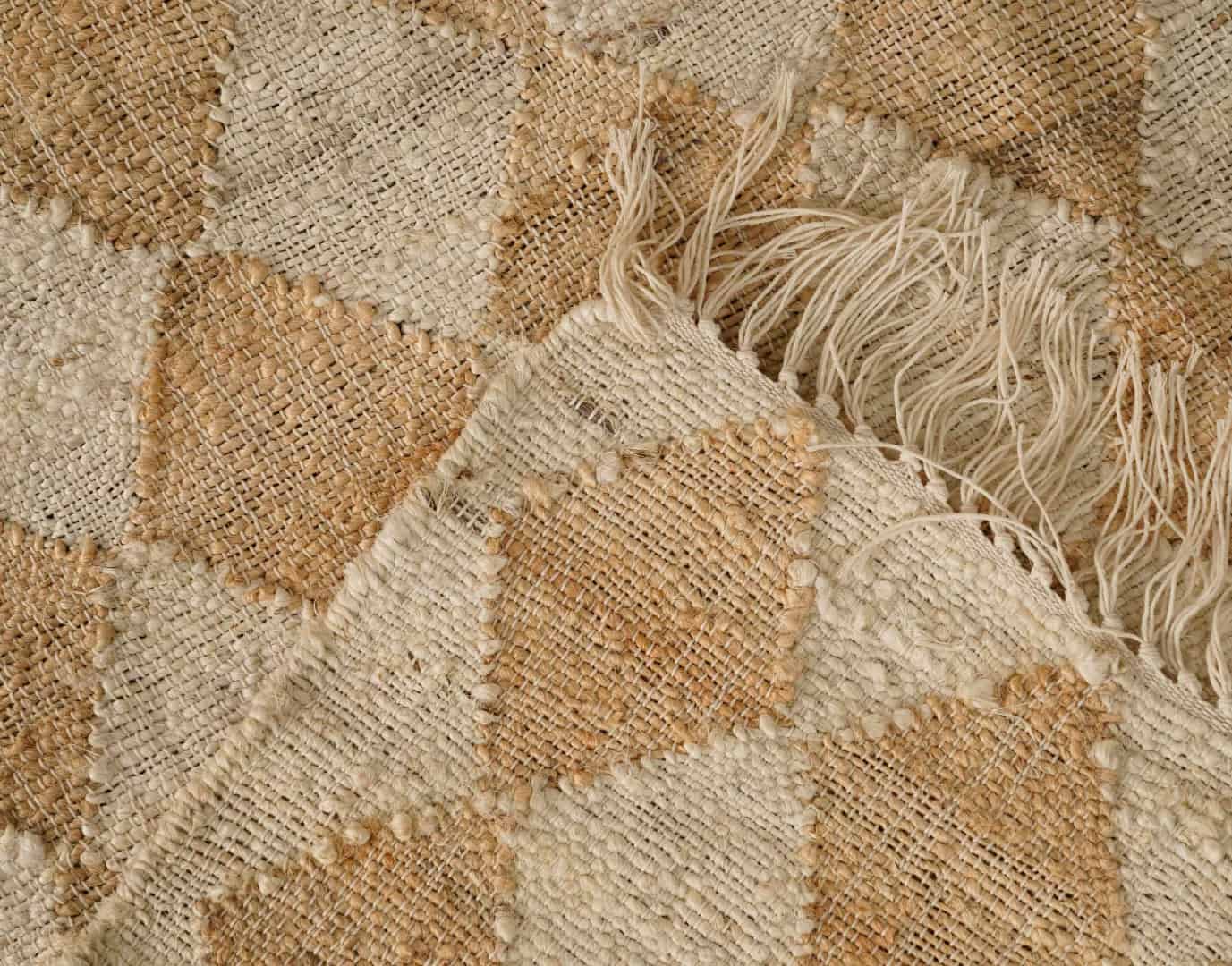 Natural Jute Fiber and Cotton Hand Woven Bohemian Moroccan Inspired Rug White Jute Rug With Beige Diamond Shape Rug Decor Rug White Fringes Jute Rug  - Image 5