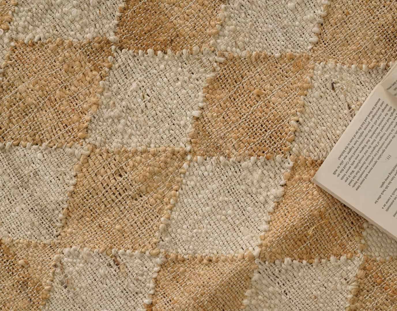 Natural Jute Fiber and Cotton Hand Woven Bohemian Moroccan Inspired Rug White Jute Rug With Beige Diamond Shape Rug Decor Rug White Fringes Jute Rug  - Image 9