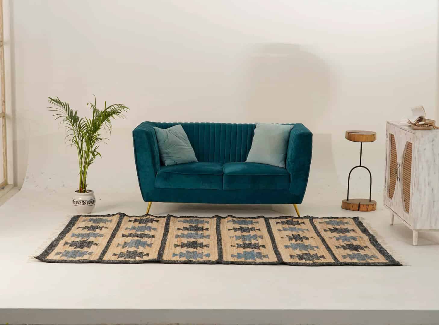 Indian Handwoven Cotton Jute Rug Boho Decor Jute Rug Vintage Jute Rug Hand Woven Bohemian Moroccan Inspired Rug For Living Home Decor Jute Rug White Fringes Jute Rug - Image 2