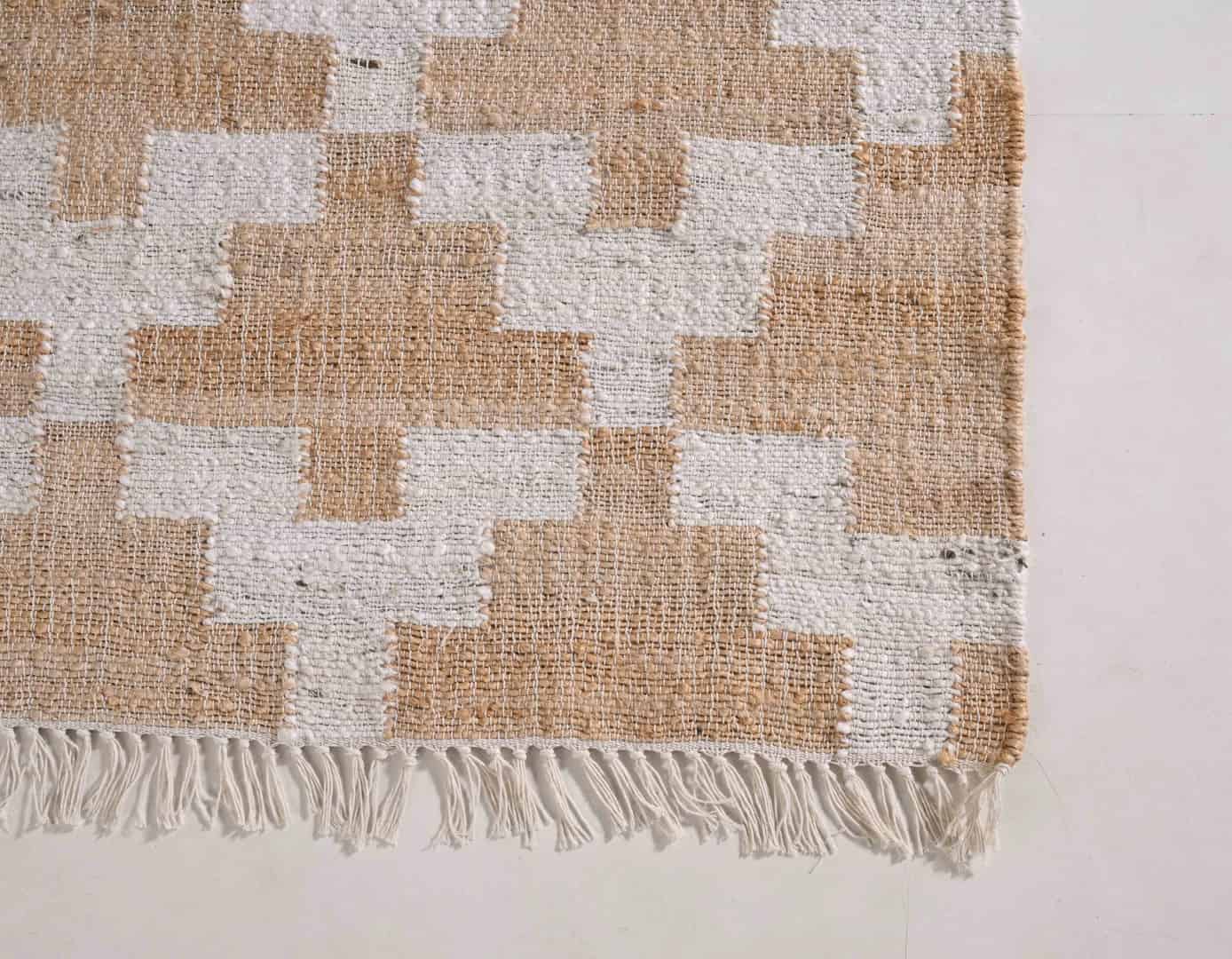 Natural Jute Fiber Cotton Hand Woven Bohemian Moroccan Inspired Rug Beige Jute Rug With Beige Pattern Decor Rug White Fringes Jute Rug For Living Home Rug  - Image 7