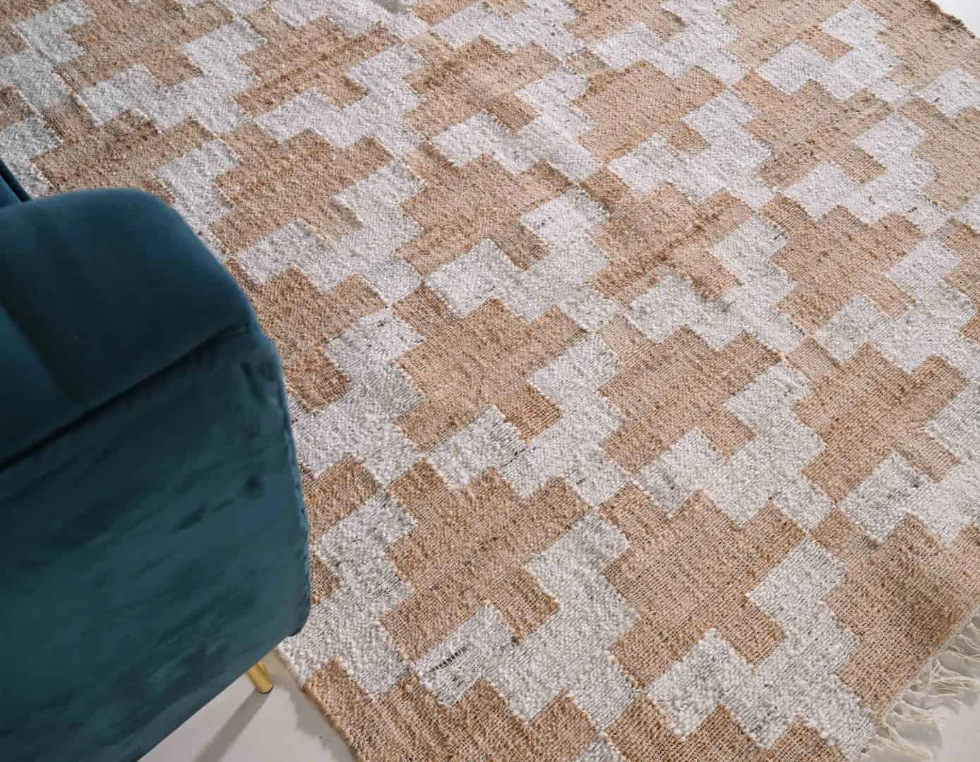 Natural Jute Fiber Cotton Hand Woven Bohemian Moroccan Inspired Rug Beige Jute Rug With Beige Pattern Decor Rug White Fringes Jute Rug For Living Home Rug  - Image 6