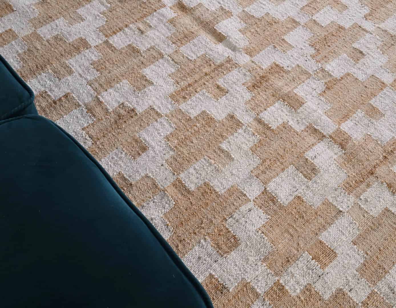 Natural Jute Fiber Cotton Hand Woven Bohemian Moroccan Inspired Rug Beige Jute Rug With Beige Pattern Decor Rug White Fringes Jute Rug For Living Home Rug  - Image 8