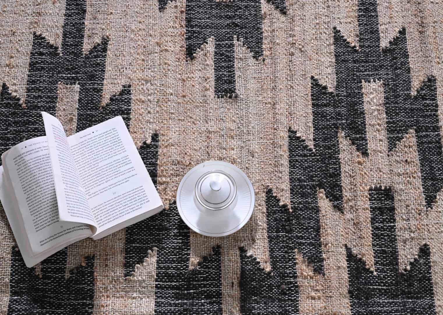 Cotton Jute Handmade Large Area Rug Beige Jute Rug With Black Design Rug Handwoven Bohemian Decor Inspired Boho Scandinavian Decor Rug Entryway Jute Rug  - Image 5