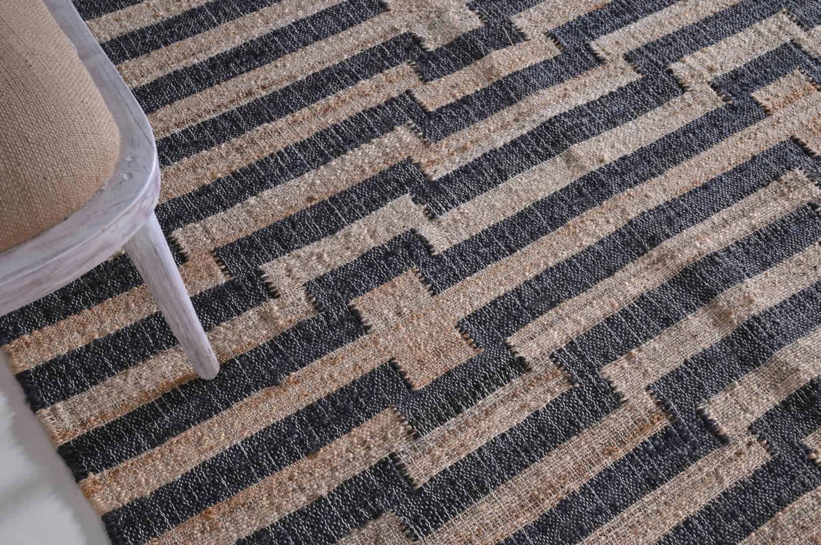 Indian Handwoven Beige Cotton Jute Rug With Black Stripes Line Decor Rug Bohemian Vintage Large Area Jute Rug White Fringes Jute Rug Home Decor Rug  - Image 6