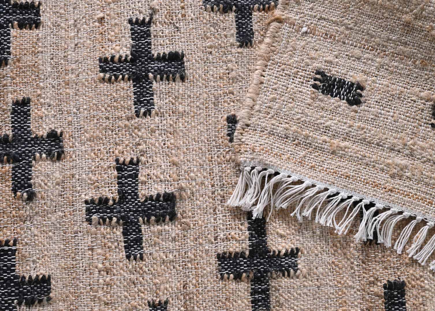 Natural Jute Fiber and Cotton With Black Plus Design Hand Woven Bohemian Moroccan Inspired Rug Vintage Jute Large Area Rug For Living Kitchen and Dining Table Decor Rug  - Image 5