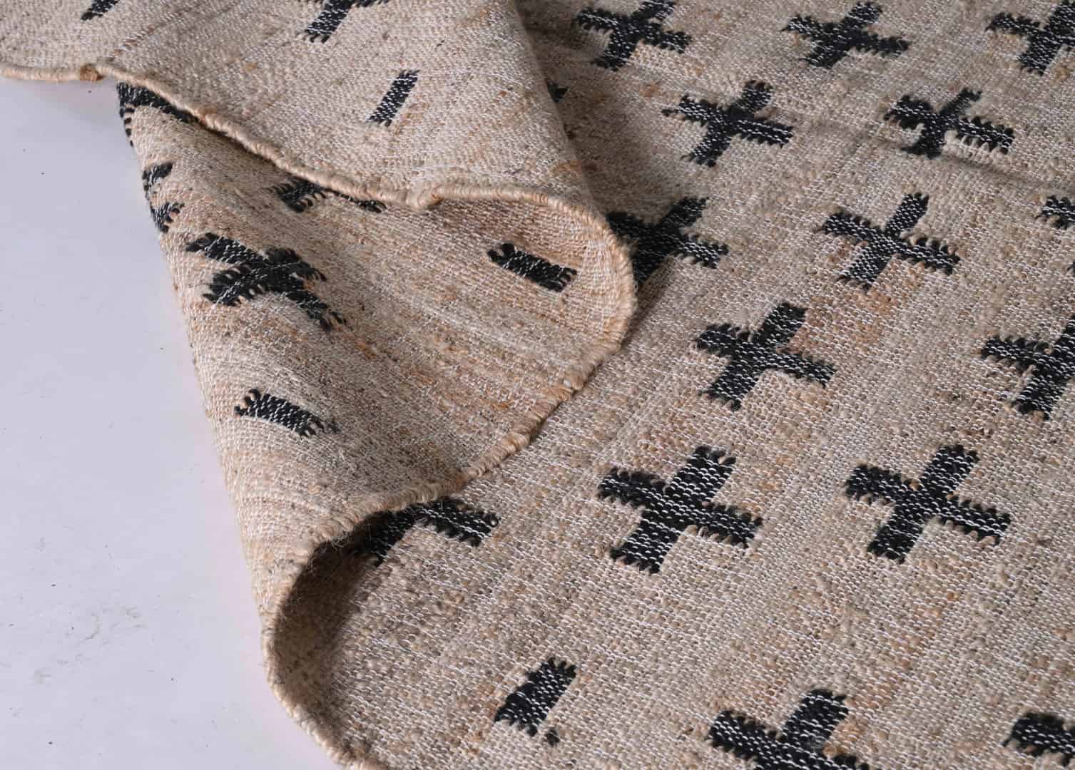 Natural Jute Fiber and Cotton With Black Plus Design Hand Woven Bohemian Moroccan Inspired Rug Vintage Jute Large Area Rug For Living Kitchen and Dining Table Decor Rug  - Image 6