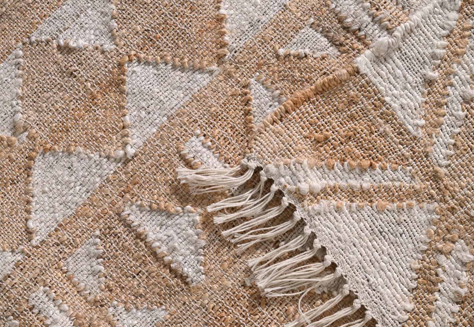 Beige Cotton Jute Rug With White Design Rug Handwoven Jute Dhurrie Rug White Fringes Jute Rug Living Room Decor Rug Large Area Rug Traditional Jute Rug  - Image 6