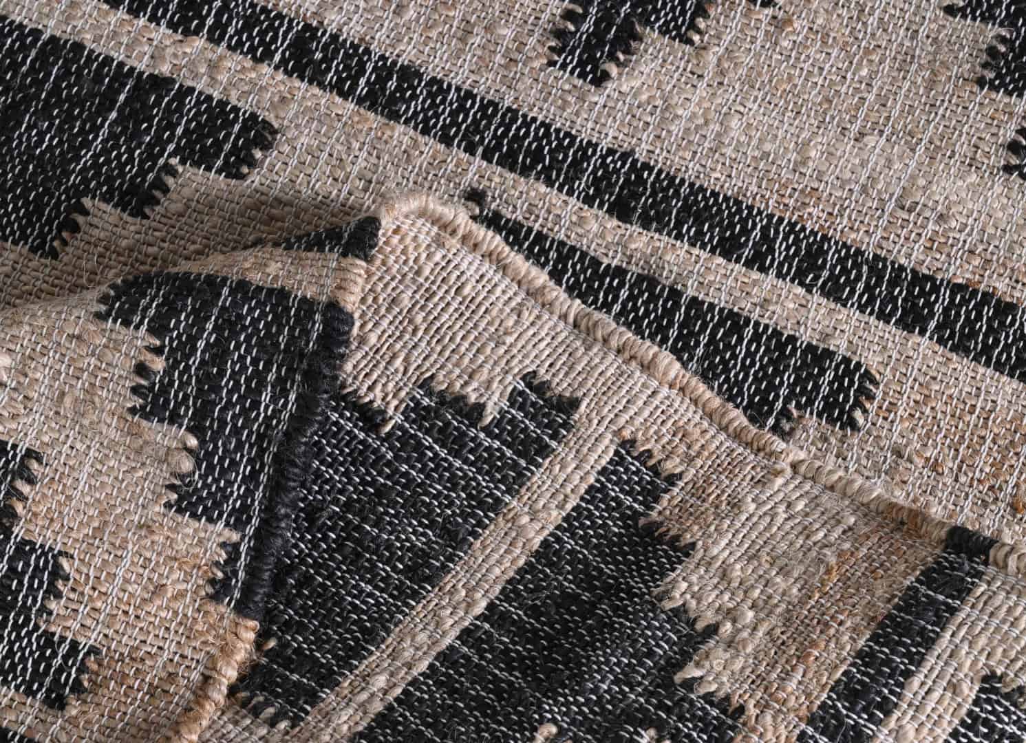 Natural Cotton Jute Moroccan Inspired Rug With Black Design Hand Woven Bohemian Decor Rug White Fringes Jute Rug Entryway Jute Rug and Dining Table Rug  - Image 7