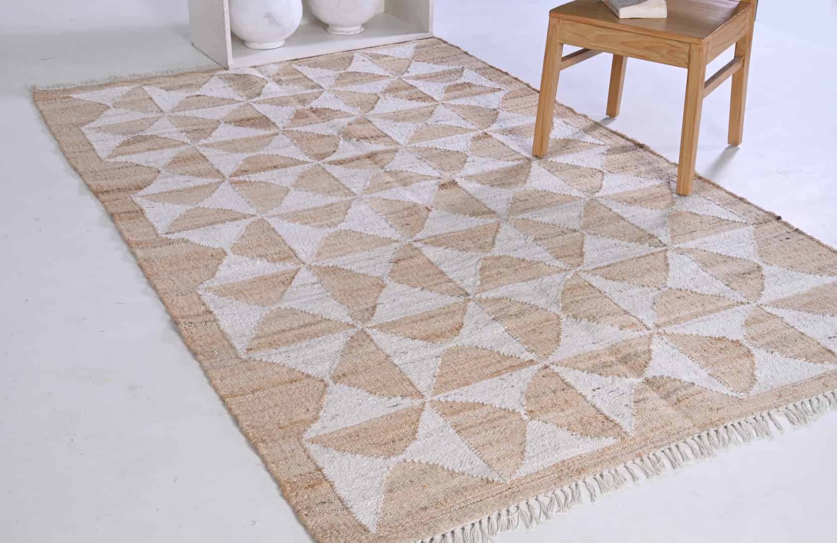 Natural Jute Ivory High Quality Hand Woven Premium Quality Boho Style Rug Beige Cotton Jute Rug With White Design Rug Handmade Large Dhurrie Rug Decor Jute Rug  - Image 3