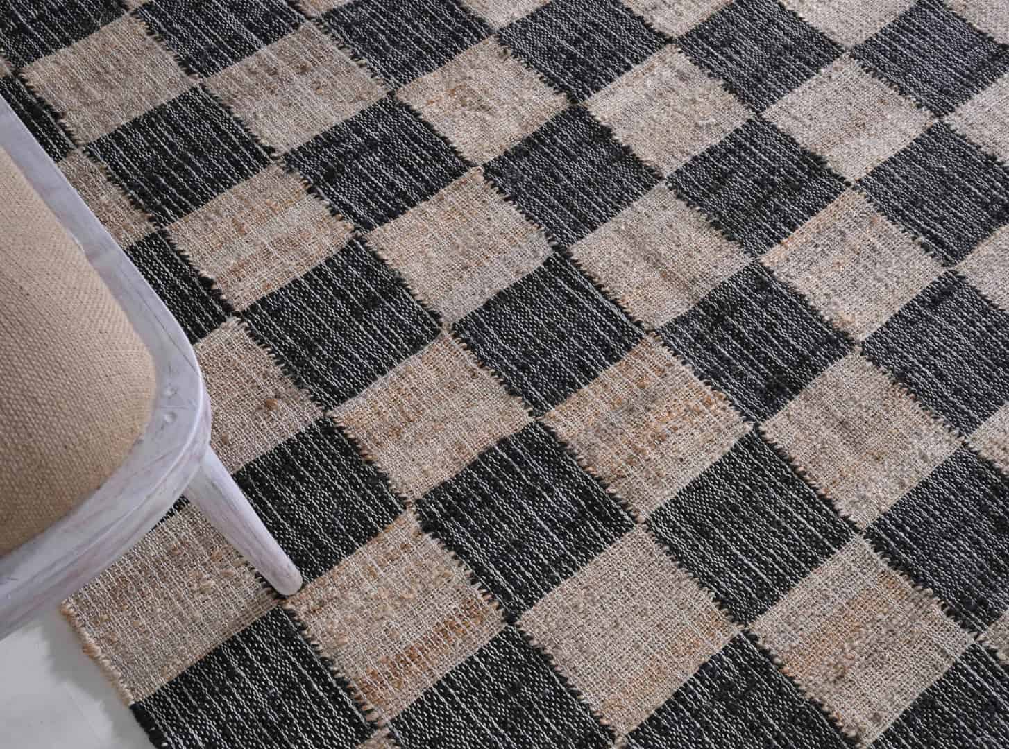 Natural Cotton Jute Moroccan Inspired Rug With Black Boxes Design Rug White Fringes Jute Rug For living Room Decor Rug Cotton Jute Entryway Large Dhurrie Rug  - Image 5