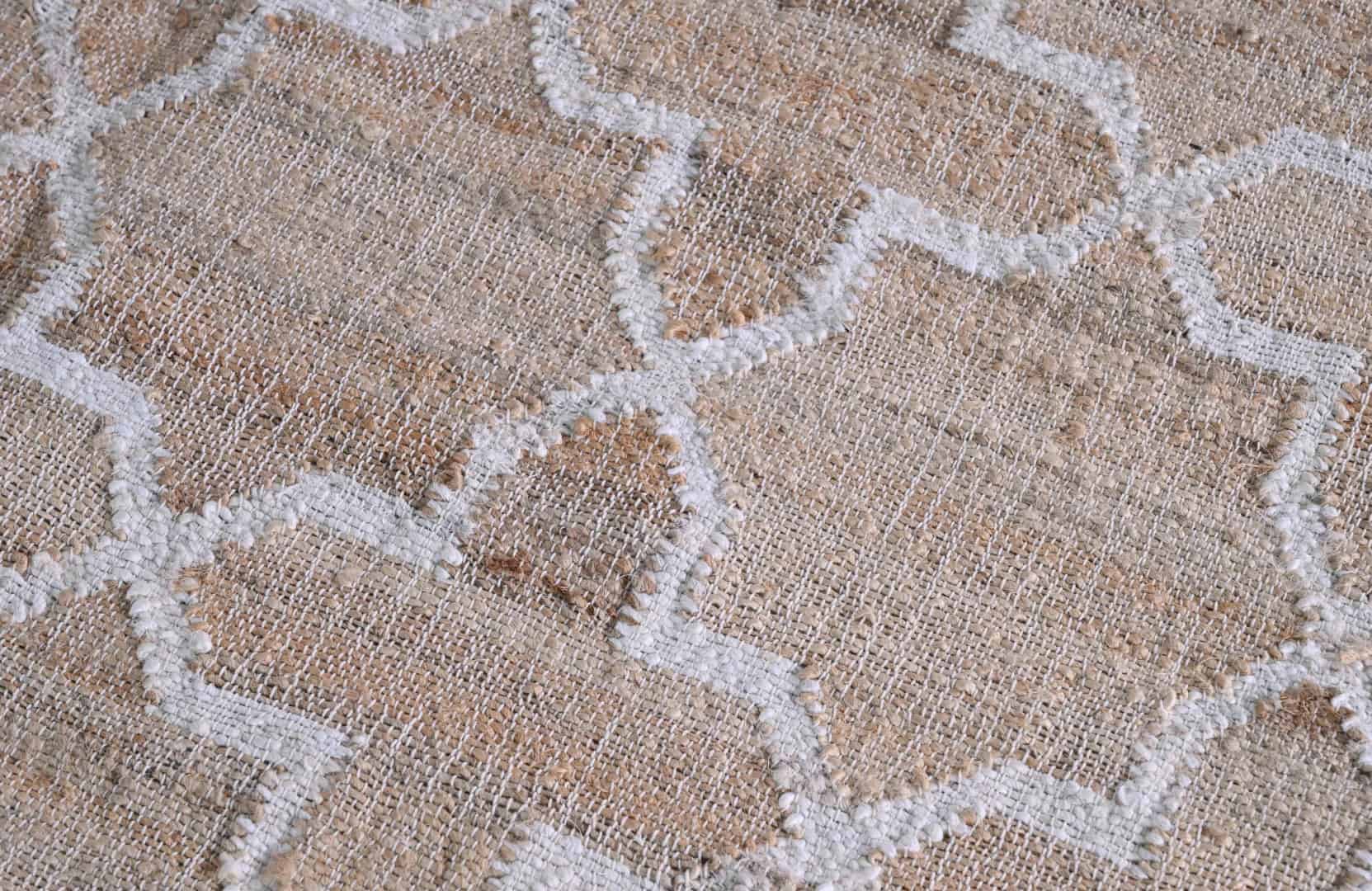 Indian Handmade Beige Cotton Jute Rug With White Design Rug Vintage Jute Area Rug Handwoven Cotton Large Dhurrie Rug White Fringes Jute Rug Home Decor Rug  - Image 6