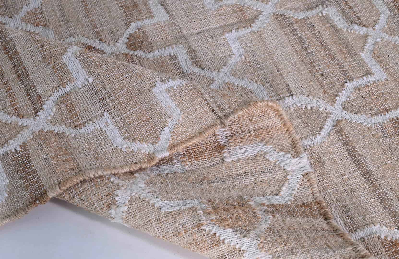 Indian Handmade Beige Cotton Jute Rug With White Design Rug Vintage Jute Area Rug Handwoven Cotton Large Dhurrie Rug White Fringes Jute Rug Home Decor Rug  - Image 7