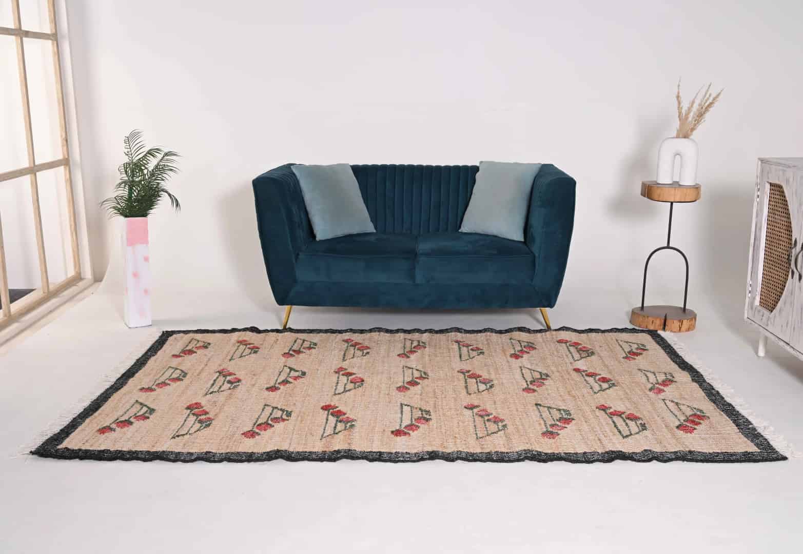 Colorful Handwoven Cotton Jute Rug Designing Decor Large Dhurrie Rug White Fringes Jute Rug Vintage Large Area Rug Handmade Jute Cotton Rug Home Decor Rug  - Image 2