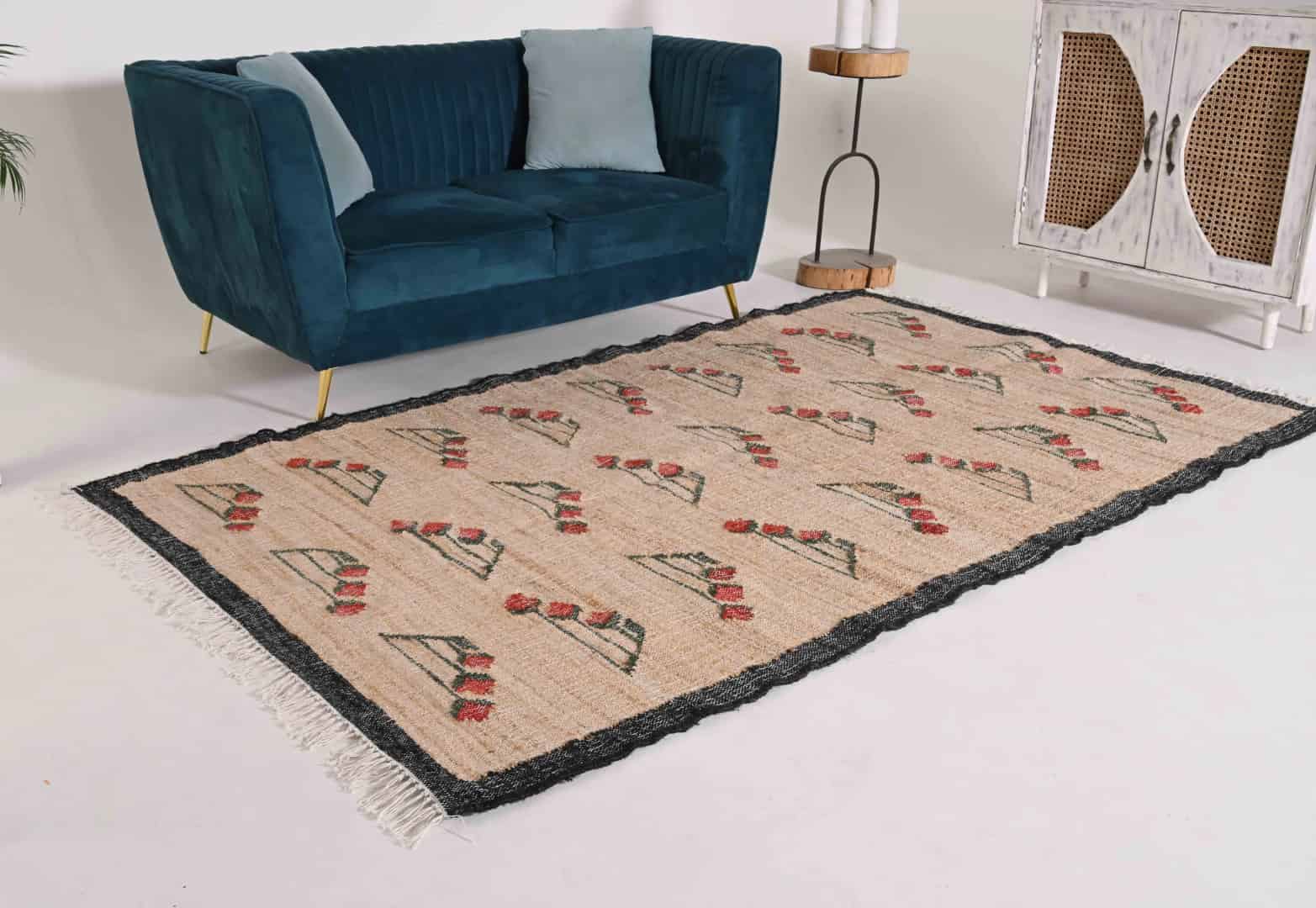 Colorful Handwoven Cotton Jute Rug Designing Decor Large Dhurrie Rug White Fringes Jute Rug Vintage Large Area Rug Handmade Jute Cotton Rug Home Decor Rug  - Image 4