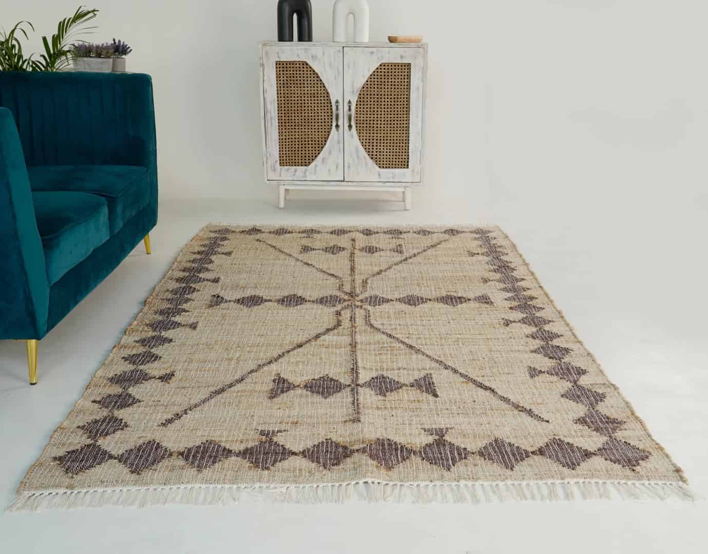 Beige Cotton Jute Rug Handwoven Large Area Rug Brown Pattern Rug Vintage Large Area Rug For Living Hallway Decor Dhurrie Rug Entryway Jute Rug  - Image 2