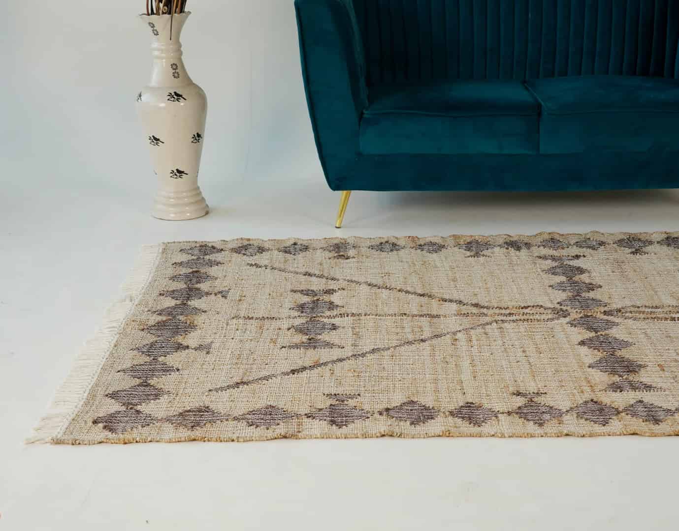 Beige Cotton Jute Rug Handwoven Large Area Rug Brown Pattern Rug Vintage Large Area Rug For Living Hallway Decor Dhurrie Rug Entryway Jute Rug  - Image 4