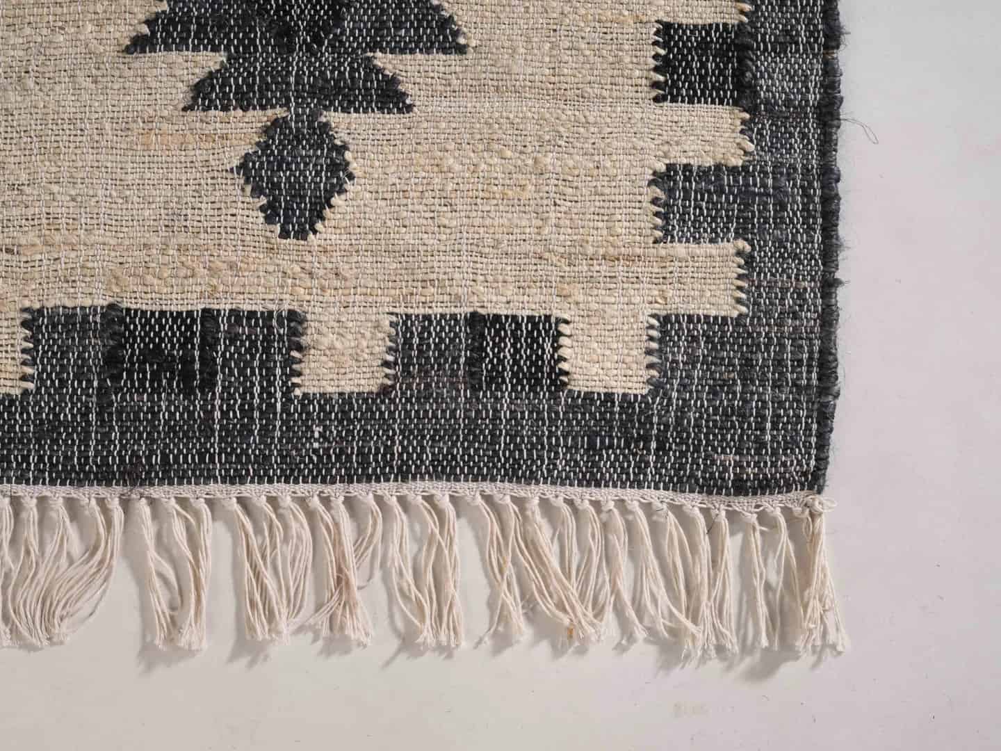 Off White Cotton Jute Rug With Black Pattern Jute Rug Handwoven Large Dhurrie Rug White Fringes Jute Rug For Living Guestroom Decorative Jute Area Rug Moroccan Jute Rug  - Image 5