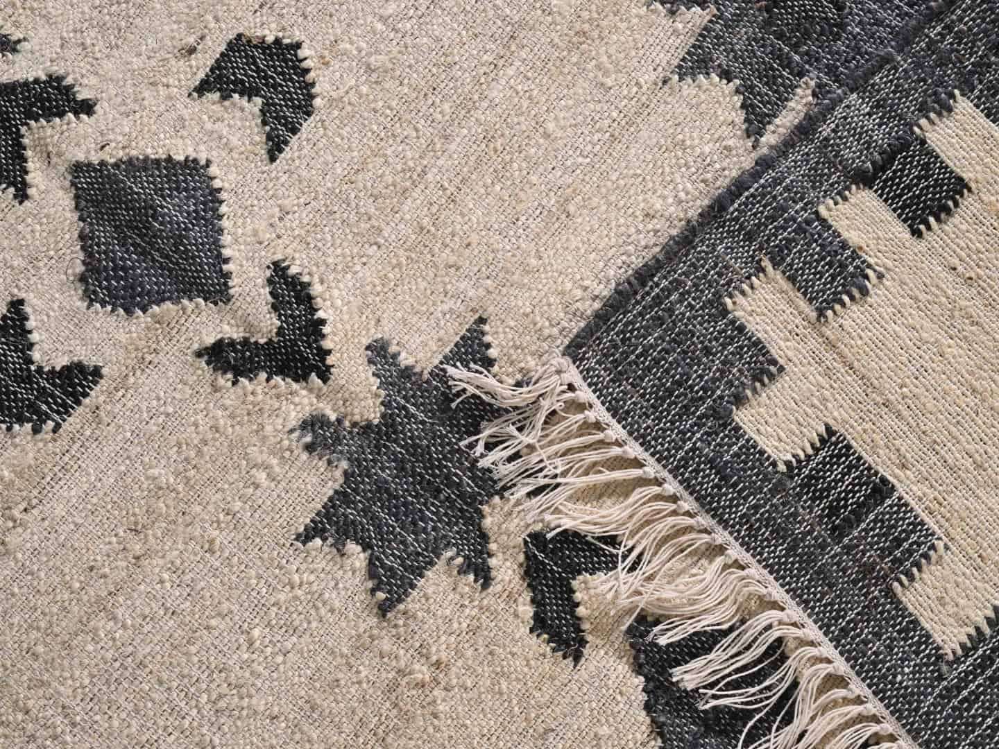 Off White Cotton Jute Rug With Black Pattern Jute Rug Handwoven Large Dhurrie Rug White Fringes Jute Rug For Living Guestroom Decorative Jute Area Rug Moroccan Jute Rug  - Image 6