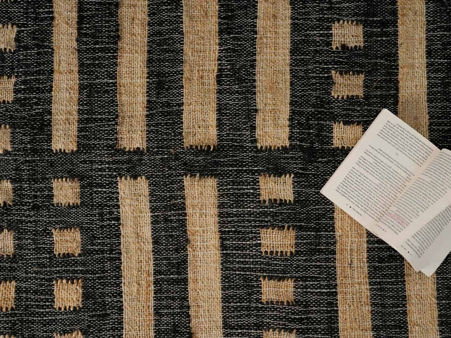 Handwoven Natural Beige Cotton Jute Rug With Black Pattern Large Dhurrie Rug Bohemian Vintage Jute Area Rug Moroccan Jute Rug Eco Friendly Rug  - Image 7