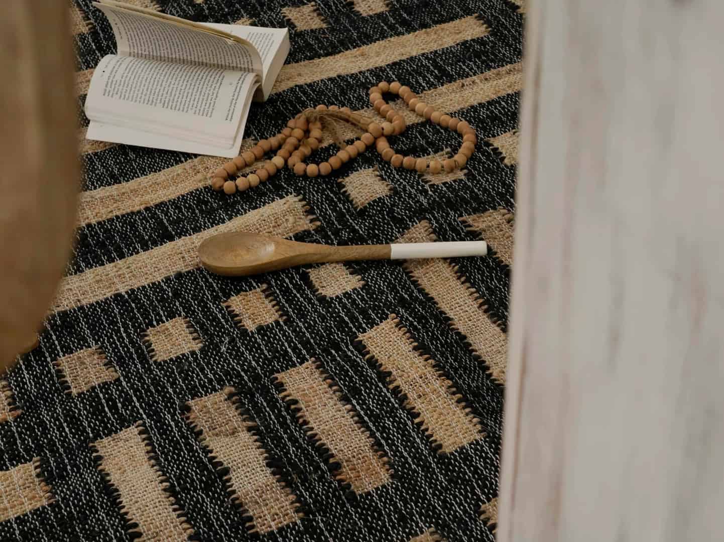 Handwoven Natural Beige Cotton Jute Rug With Black Pattern Large Dhurrie Rug Bohemian Vintage Jute Area Rug Moroccan Jute Rug Eco Friendly Rug  - Image 6